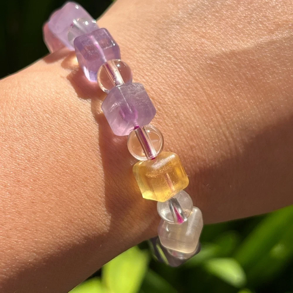 9mm stretchable‎ fluorite cubic bracelet 0186